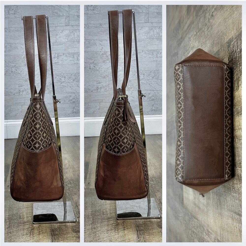 Fossil Mimi signature brown geometric faux leather shopper tote / shoulder bag - Picture 4 of 7
